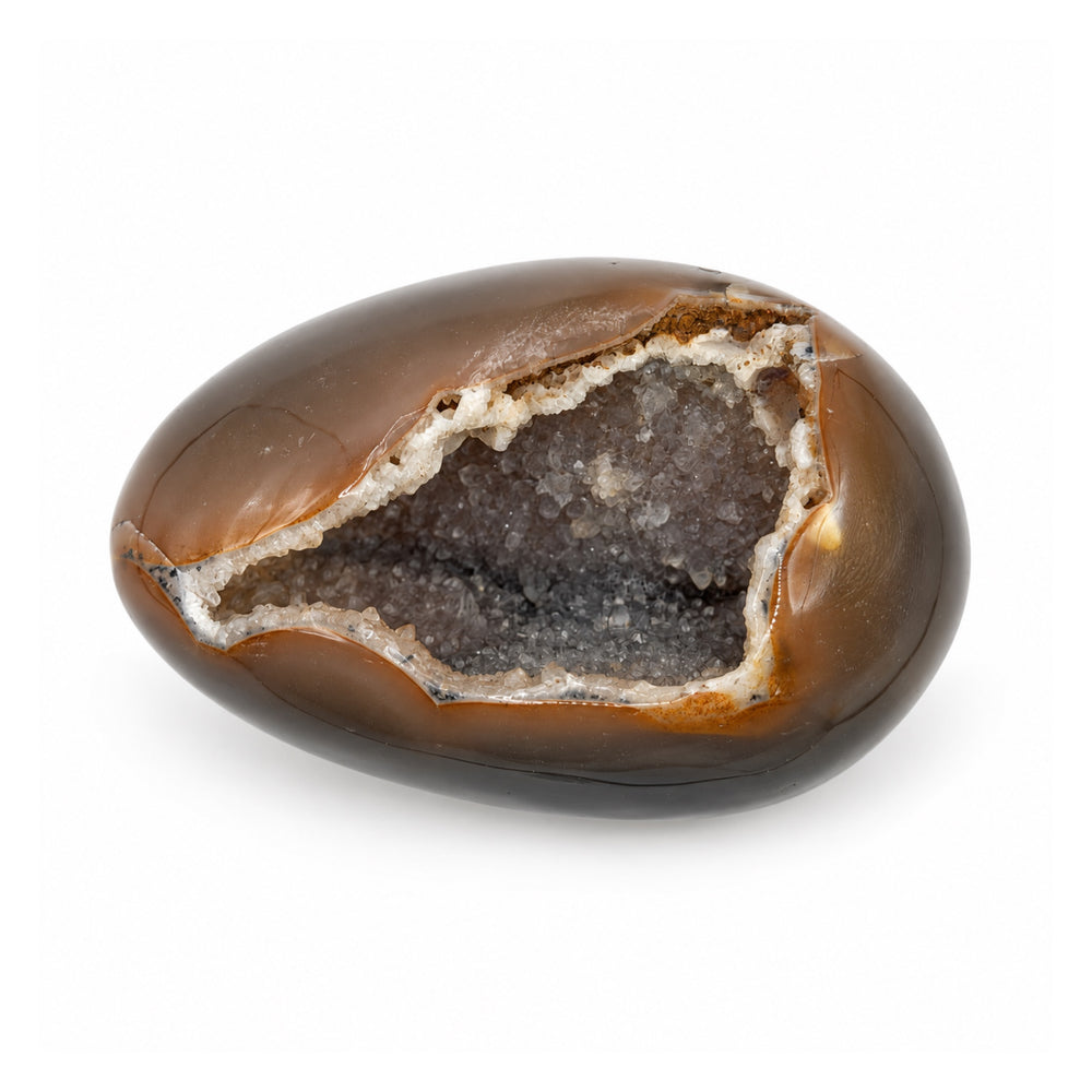 Gray-Brown Stone Egg with Crystal-Lined Cavity