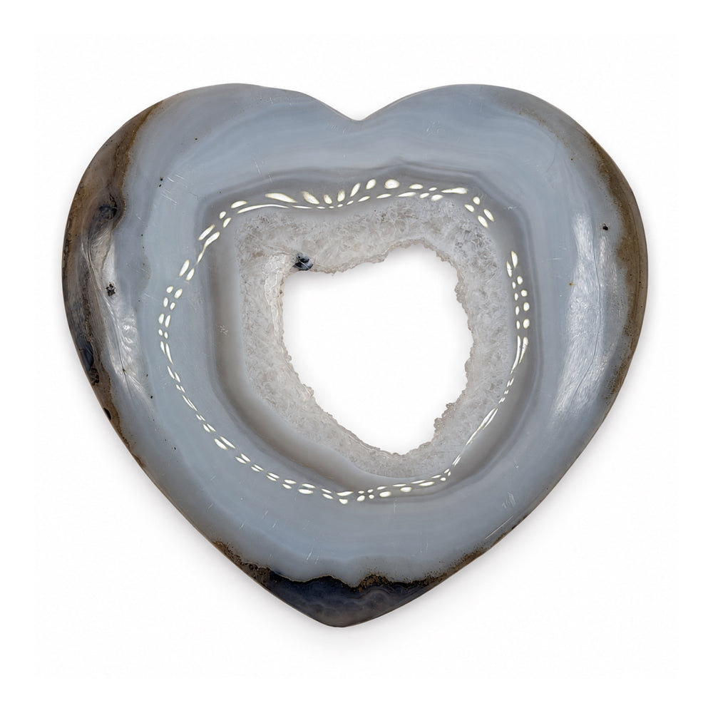 Gray-Blue Stone Heart with Open Crystal Center